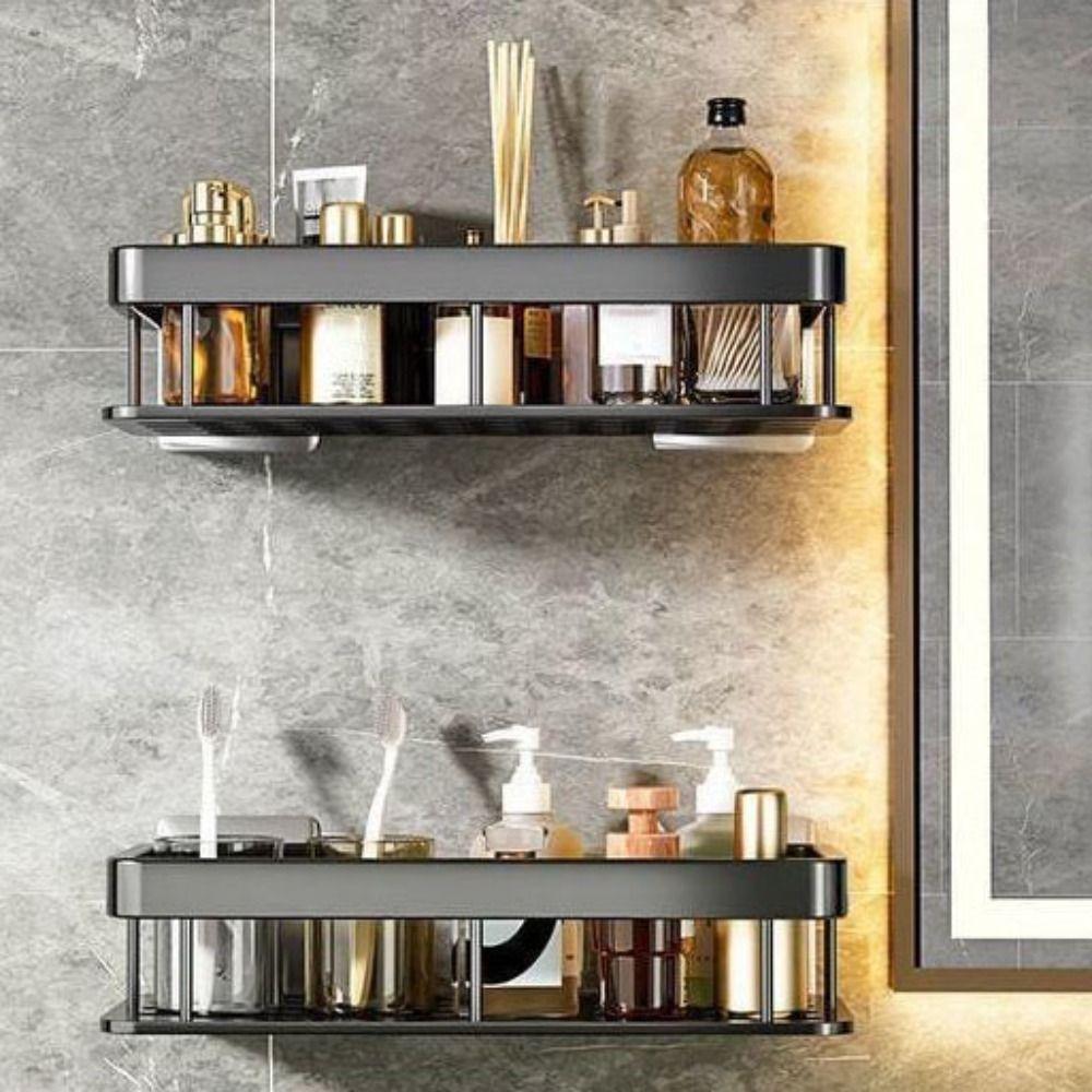 2Pcs Waterproof Bathroom Storage Rack Thicken Large Capacity Wall-Mounted Shelf Rack Strong Load-Bearing Easy Install