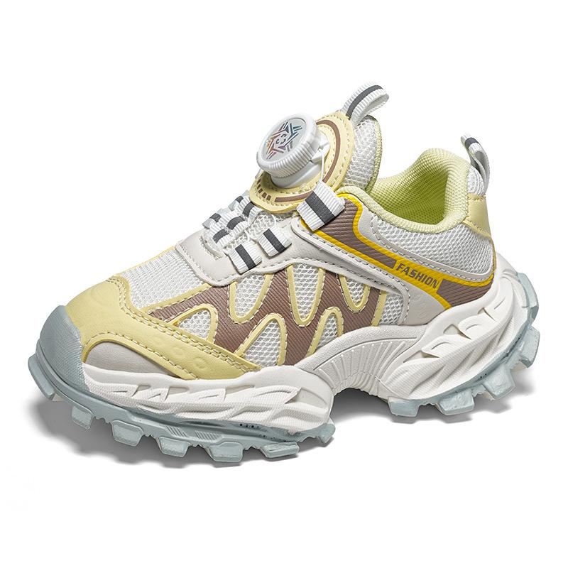 Children's sports dad shoes girls rotating button mesh casual shoes 2025 autumn new boys running shoes tide