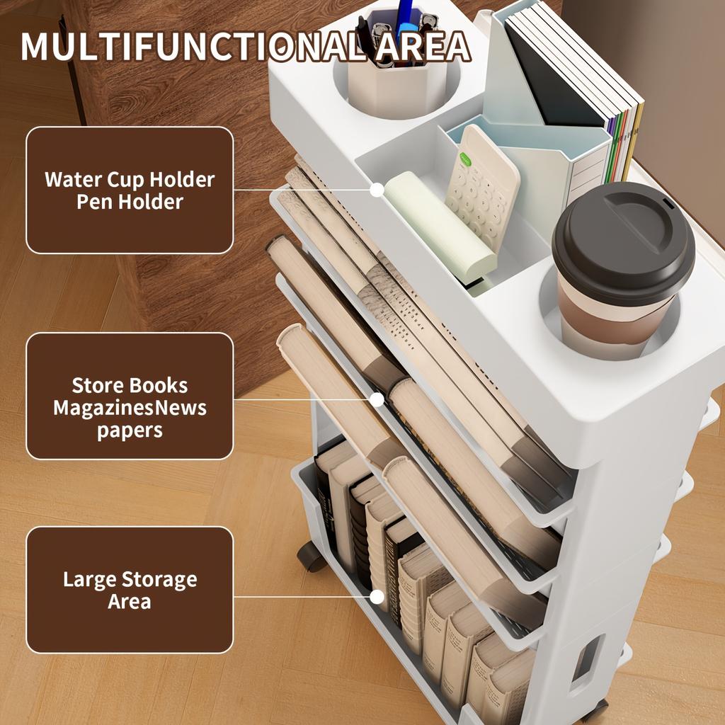 1 Piece of 5-layer Book Storage Box with Wheels, a Desk-mounted Book Organizer, a Classroom Bookshelf, and a Student Book Box