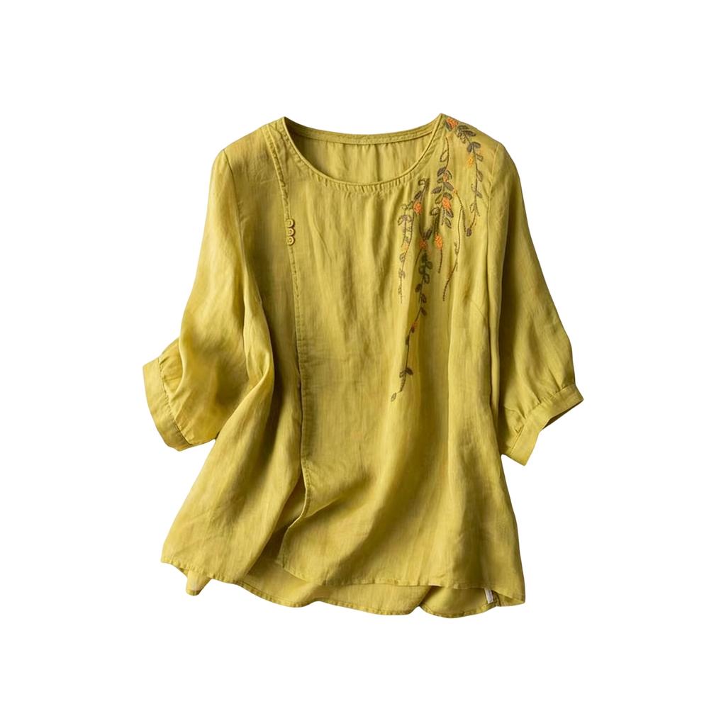 Women's Embroidered Cotton Linen Fashionable Loose Casual Top