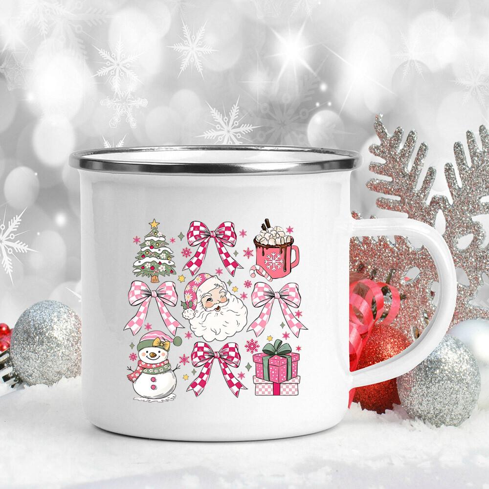Christmas Bow Pattern Printed Hot Chocolate Mug Juice Mugs Christmas Party Drink Tea Wine Beer Cups Xmas Holiday Gift