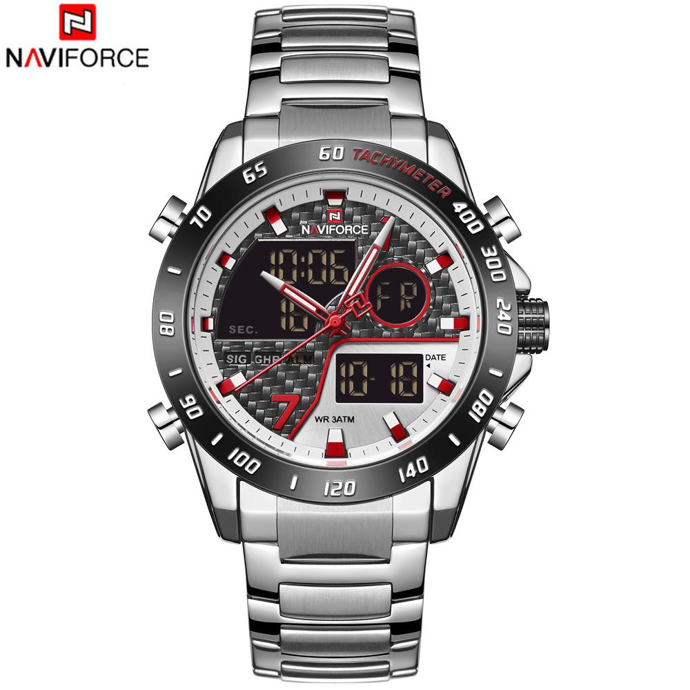 NAVIFORCE 9171 Men s Waterproof Dual Display Steel Band Sports Watch