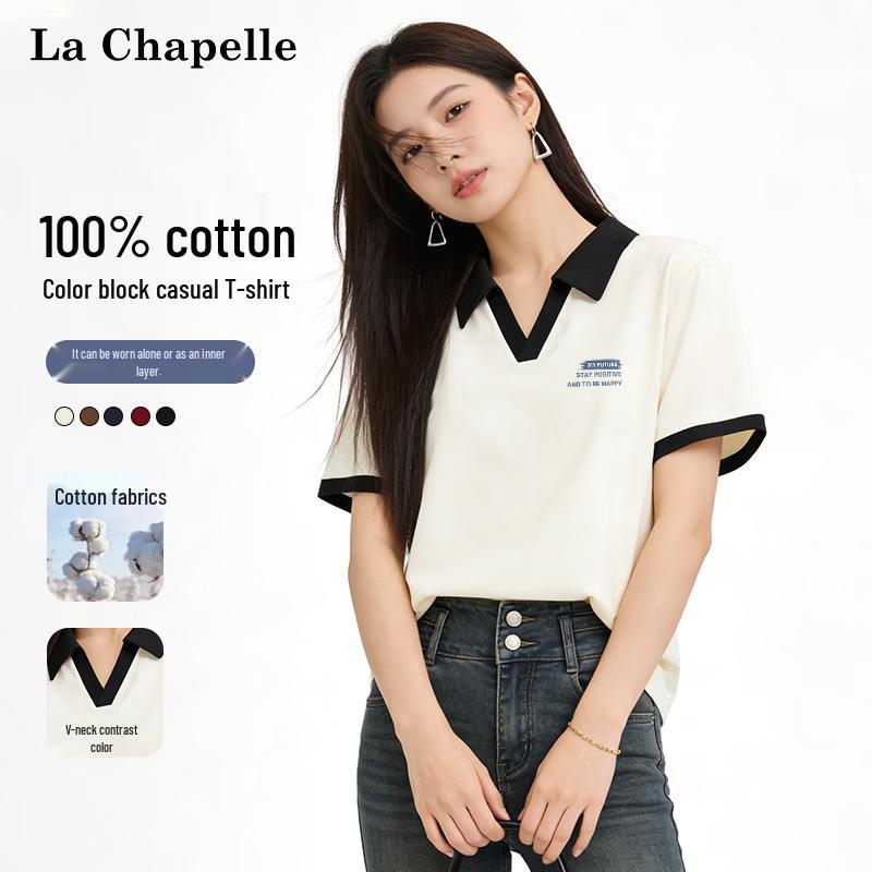 La Chapelle Women's Color-Block Cotton Polo T-Shirt