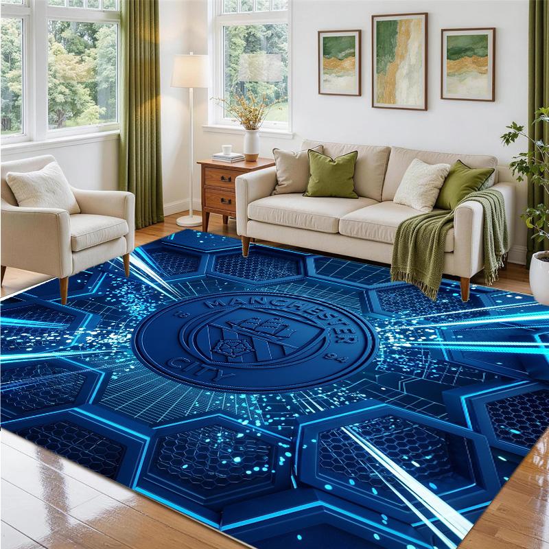 Manchester City Design Crystal Velvet Rug Soft Decorative Mat for Bedroom Entrance
