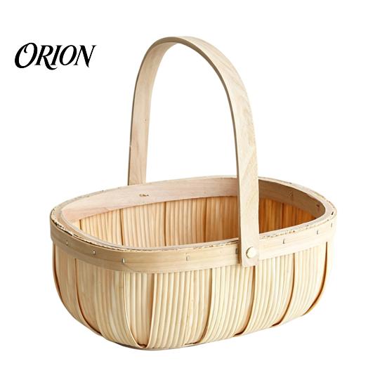 Reinforced Handle Organizer Handmade Woven Wood Storage Basket, Oval with Handle, Hand Utility Basket Large Capacity Bin for Kitchen And Home