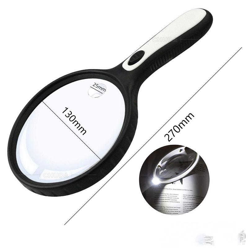 145Mm Magnifier Large Diameter Elderly Reading 4Led Magnifier Handheld Magnifier 10X