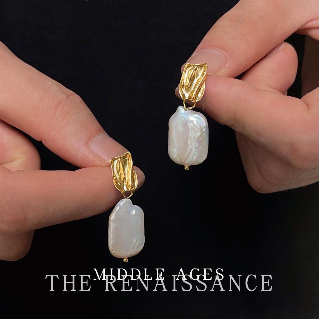 Винтажные барочные серьги-пусеты из пресноводного жемчуга особой формы с серебряными иглами, серьги ручной работы