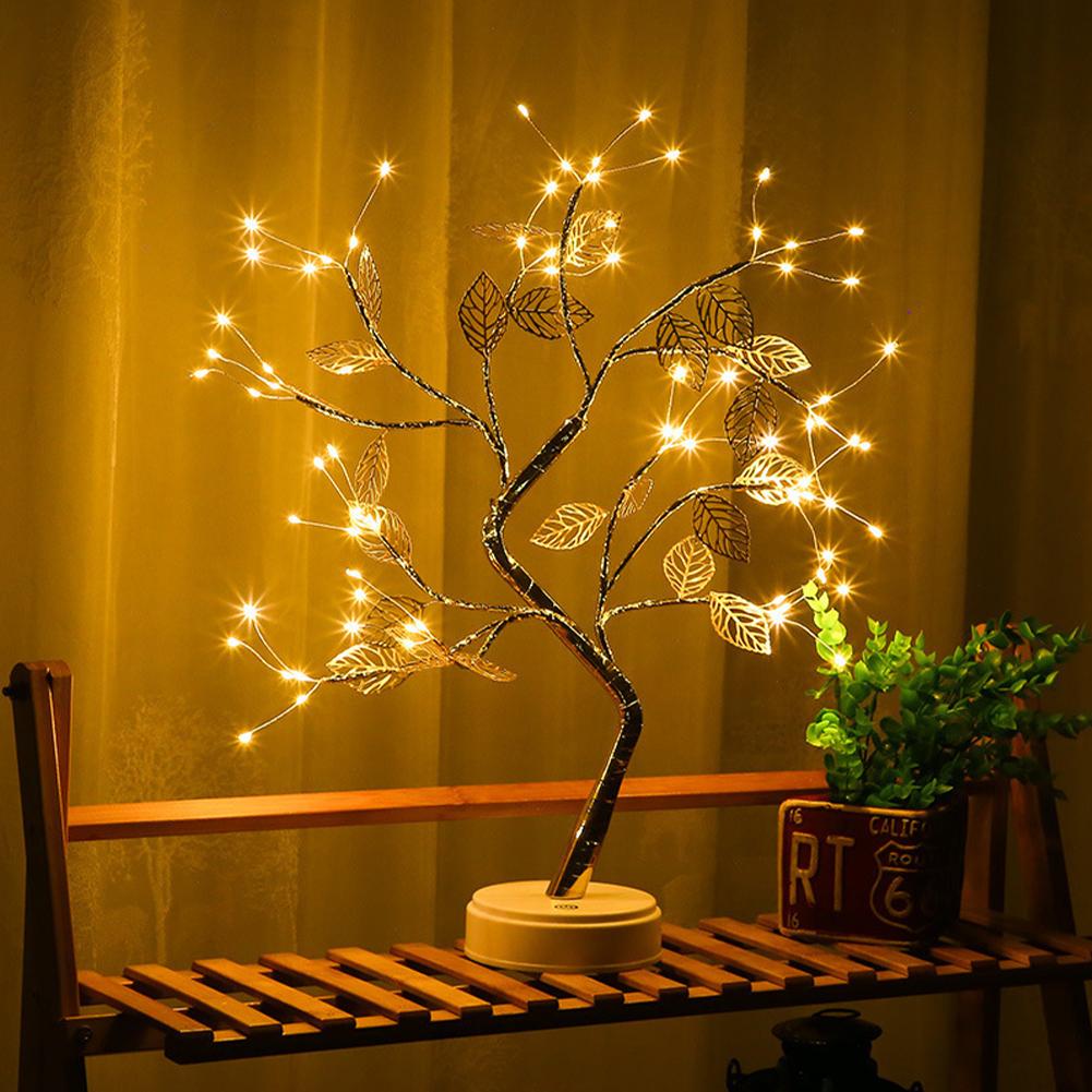 LED Tree Lights Artificial Decorative Fairy Light Battery Operated Tabletop Bonsai Lamp for Party Holiday Camping Summer Decor