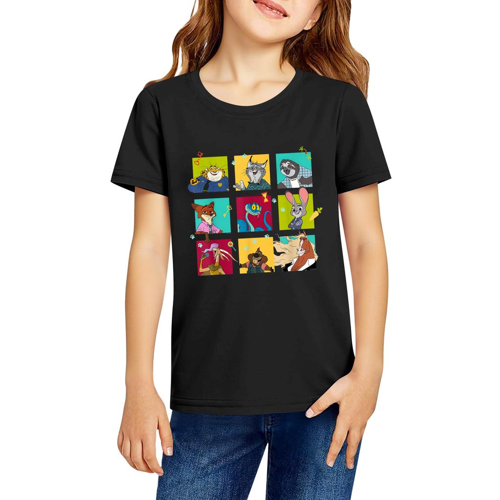 Fashionable Round Neck Short Sleeve Work Clothes Printed Tops For KID Summer Tops