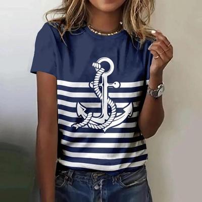 Camiseta de verano para mujer con estampado 3D de ancla de barco, camisetas de manga corta con cuello redondo, camisetas holgadas informales para mujer, ropa Y2k
