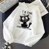 Women's Vintage Y2k Sweatshirts Hooded Clothes Kawaii Pullovers I'm Fine Everything Is Fine Sarcastic Cat Printed Hoodies