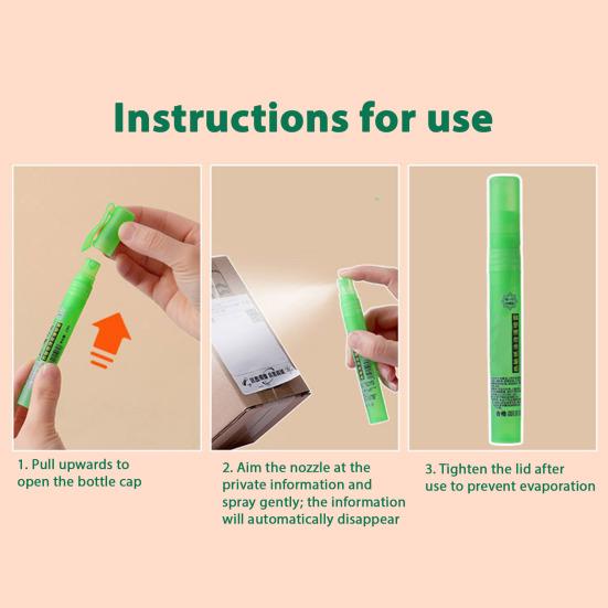 Datenschutzabdeckungsspray 10ml Datenschutzspray-Stift zum Abdecken persönlicher Informationen auf Dokumenten, Paketen, Thermopapier, Korrekturflüssigkeitsspray