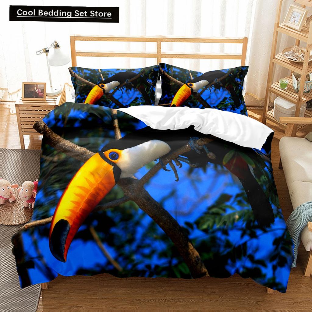 Red Rare Birds King Queen Duvet Cover Tropical Flying Animals Bedding Set Wildlife Quilt Cover 2/3Pcs Polyester Comforter Cover