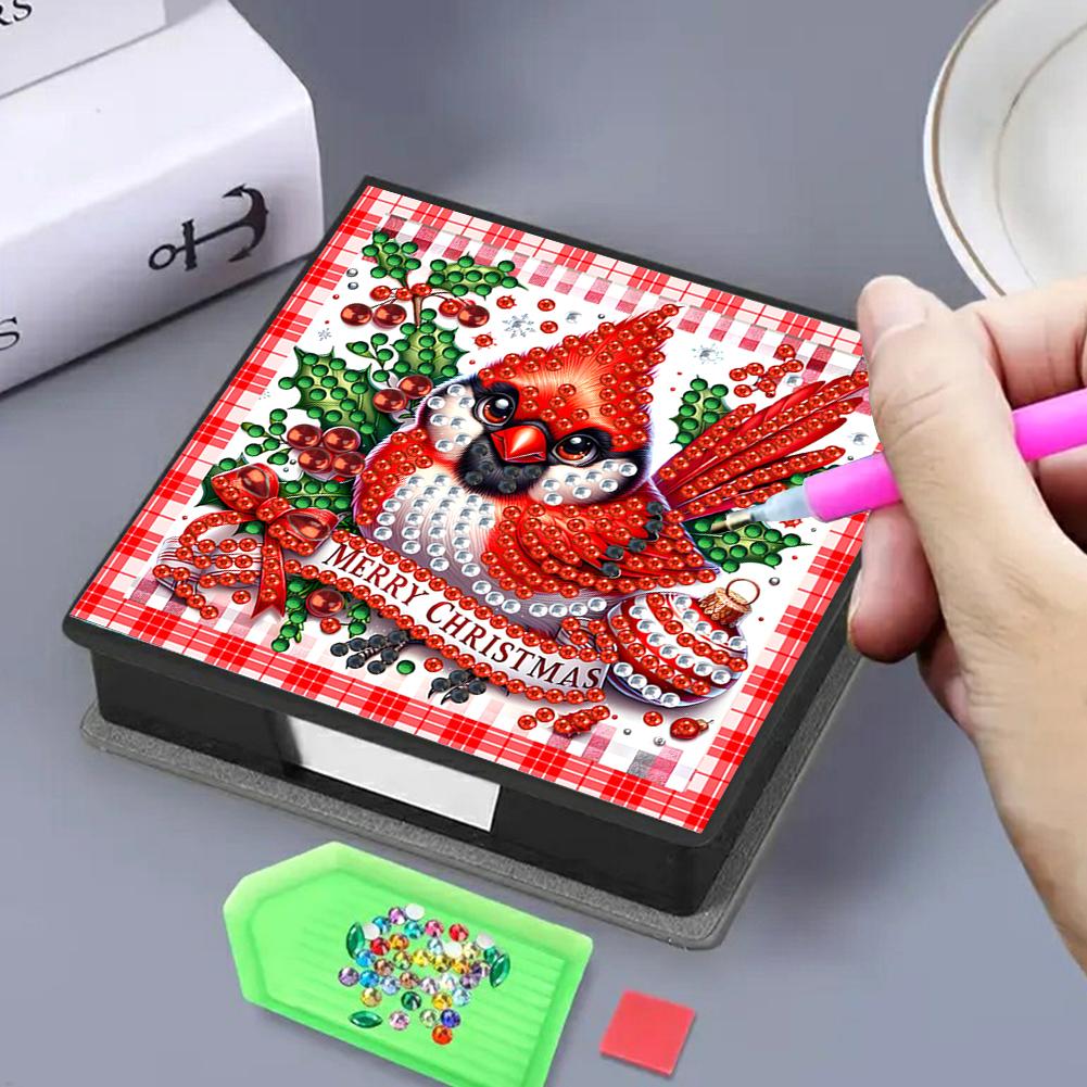 5D DIY PU Cardinal Diamond Painting Notecard Box Gem Art Sticky Note Holder