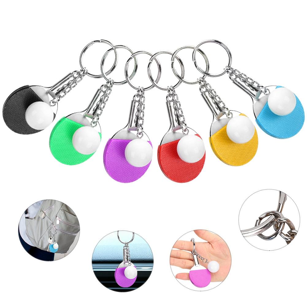 6Pcs Mini Table Tennis Racket Keyring PingPong Bat Key Chain Keyfob Bag Hangings