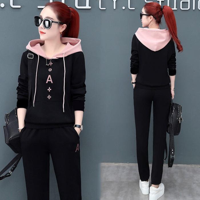 Casual Sportswear Suit for Women Spring and Autumn Loose Running Thin Hooded Sweatshirt Versatile Two-piece Set