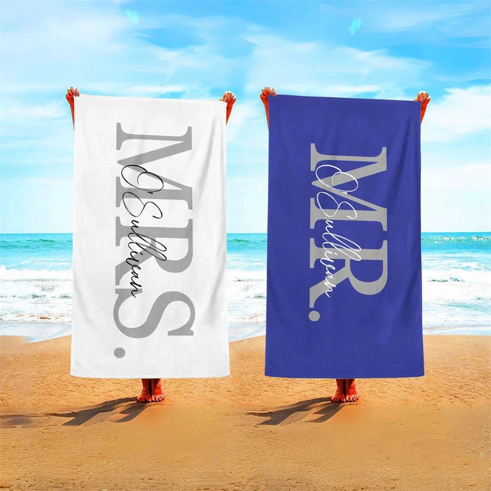 Asciugamano da Spiaggia Personalizzato con Nome Asciugamano da Spiaggia Mr & Mrs Regalo per Luna di Miele 2 Pezzi per Amanti Vibrazioni Estive Regalo di Matrimonio Asciugamano da Spiaggia Personalizzato