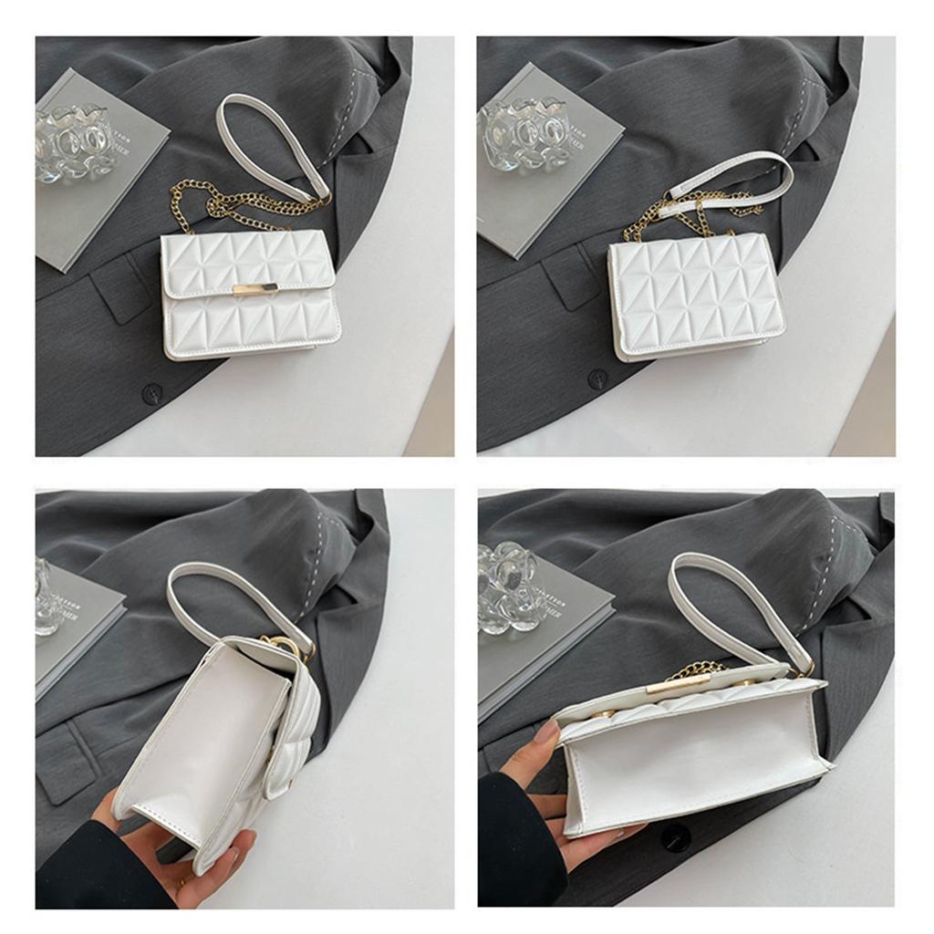 Simple Texture Indentation Diamond Lattice Embroidery Line Women's Single Shoulder Crossbody Handbag Small Square Bag