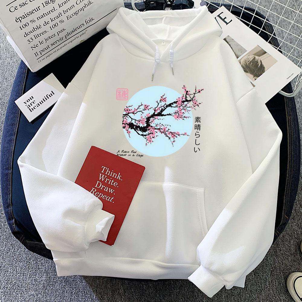 Japanese Blossom Sakura Printing Hoodies Long Sleeve Women/Men Casual Sweatshirts Winter Fleece Comfortable