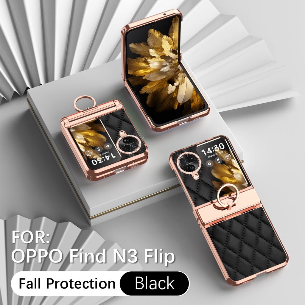 Luxus Mode Diamanten Leder Beschichtung Ringhalter Handyhülle für Oppo Find N3 Flip und N2 Flip Scharnier Vollschutz Hülle