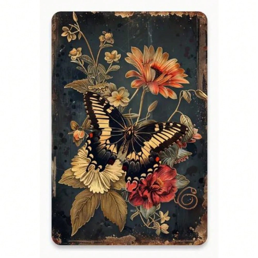 Vintage Botanical Butterfly Metal Wall Art 8x12 Inch Floral Scroll Panel 20x30