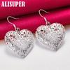 925 Sterling Silver Hollow Heart Flower Kolczyki Biżuteria