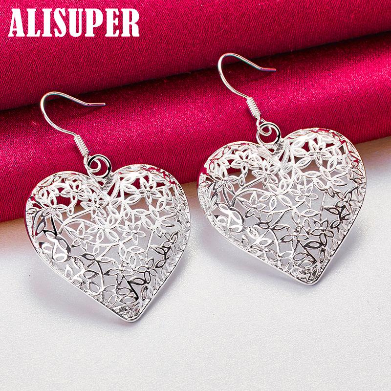 Bijuterii cercei cu flori cu inimă goală din argint 925