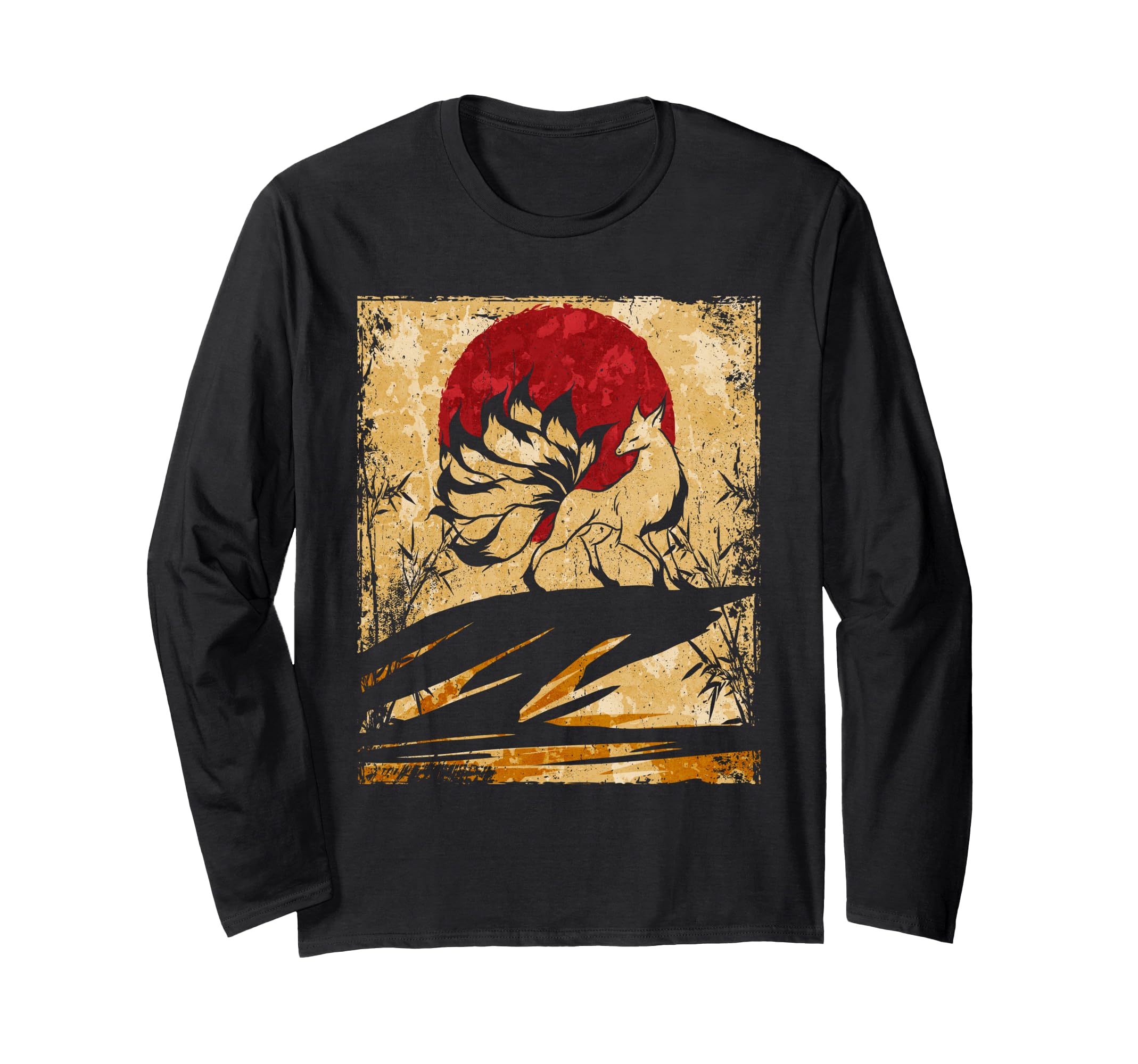 Nine-tailed fox Japanese retro art long-sleeved T-shirt