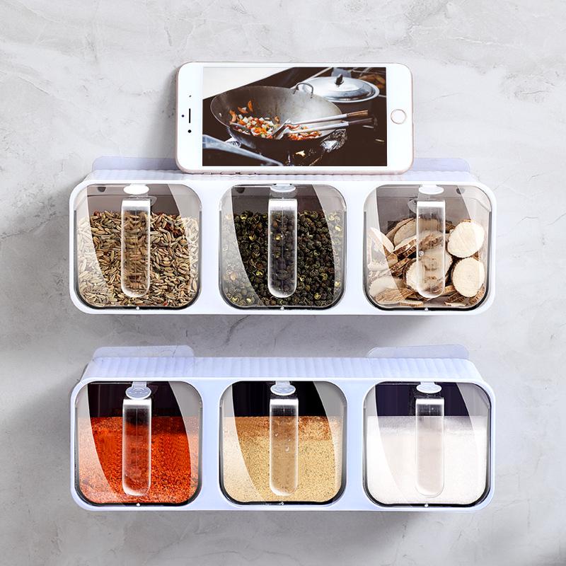 Wall-Mounted Multi-Grid Large-Capacity Sealed Spice Storage Box Set