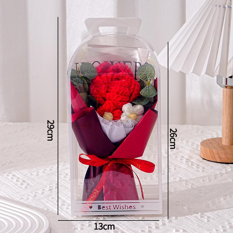 Crochet Puffs Rose Bouquet Finished Product Handmade Artificial Flower Decorations Valentine Mother Day Festival Souvenirs Gifts