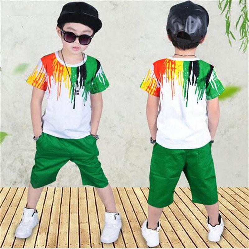

New boys clothing set for summer 2026, casual hip-hop striped color T-shirt+pants 2-piece set 5-6Y