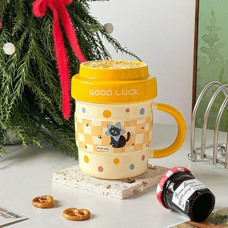 Shangqi Keramik Tasse Schwarze Katze mit Deckel