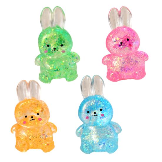 1/4Pcs Transparent Glitter Bunny Squeeze Toy Slow Rebound Stress Relief Cartoon Rabbit Sensory Toy Decompression Animal Stress Ball