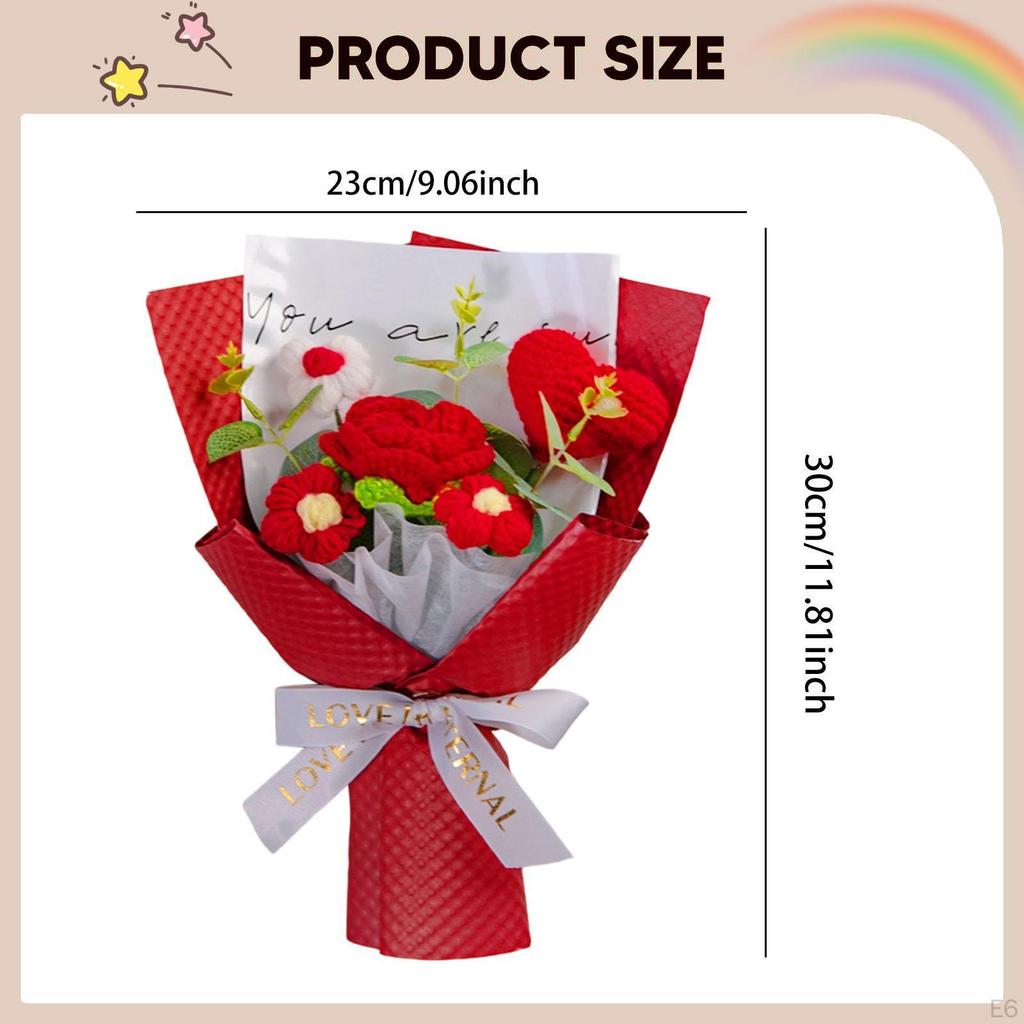 Completed Crochet Flower Bouquet Artificial Flowers Rose for Party Women's Day