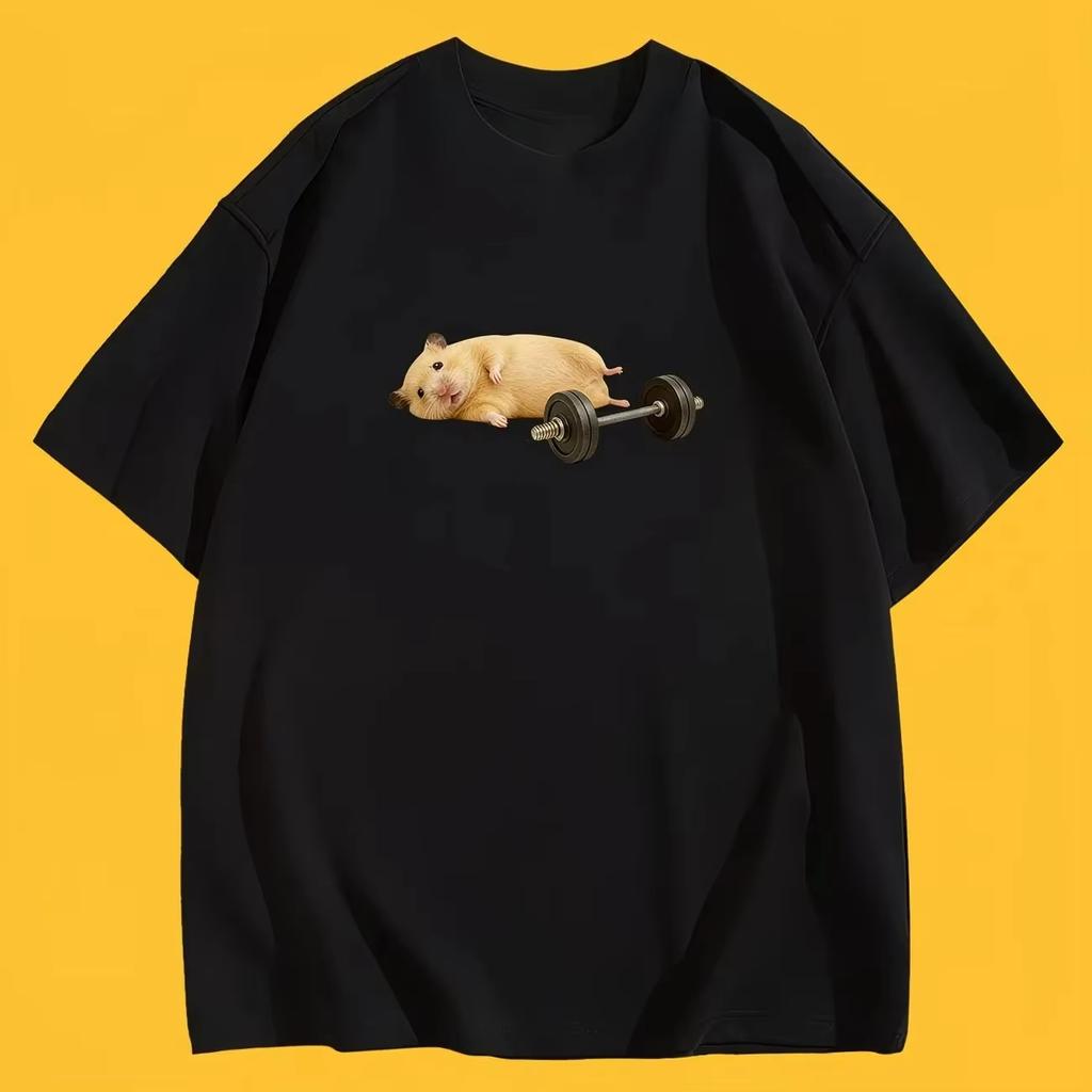 Funny Hamster Weightlifting Meme TShirt Gym Humor Graphic Tee Summer Short Sleeve Casual Streetwear Trendy Fashion Unisex Top