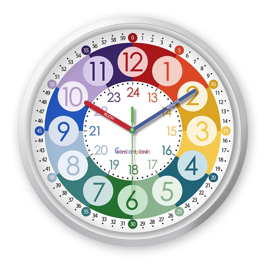 Colorful Digital Plastic Glass Teaching Wall Clock Living Room Bedroom Kitchen Home Decoration Silent Quartz Clock Holiday Gift (No Battery)