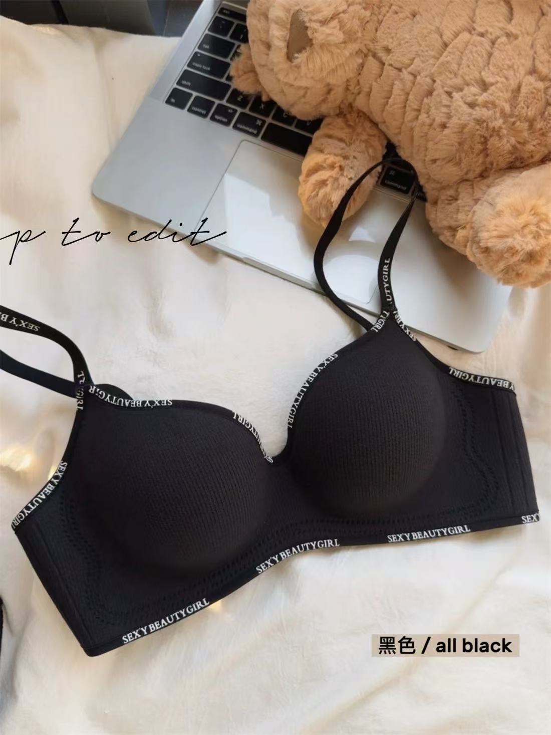 

Gather and show big spring and summer, no traces, no steel ring, soft support, anti-sagging, sub-breasts, letter bra cover 38/85A чорний