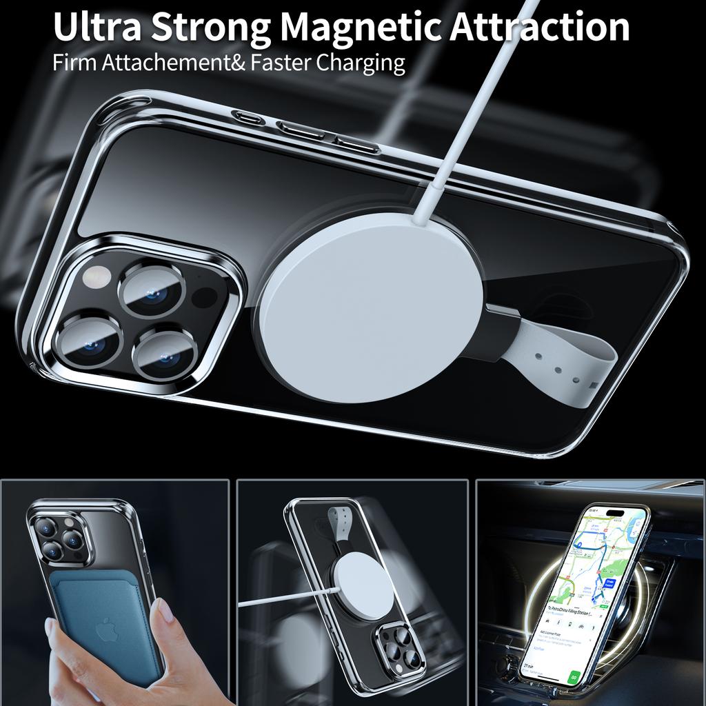 Für iPhone 14 Pro Max Magnetische Hülle Transparentes PC Hart Handyhülle Drehbarer Griffhalter
