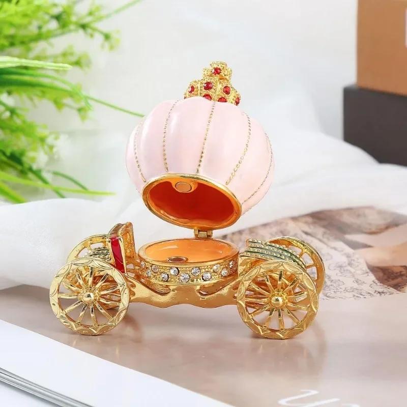 Home Decoration Enamel Diamond Inlaid Pumpkin Carriage Jewelry Box Fairy Tales Prop Decorations