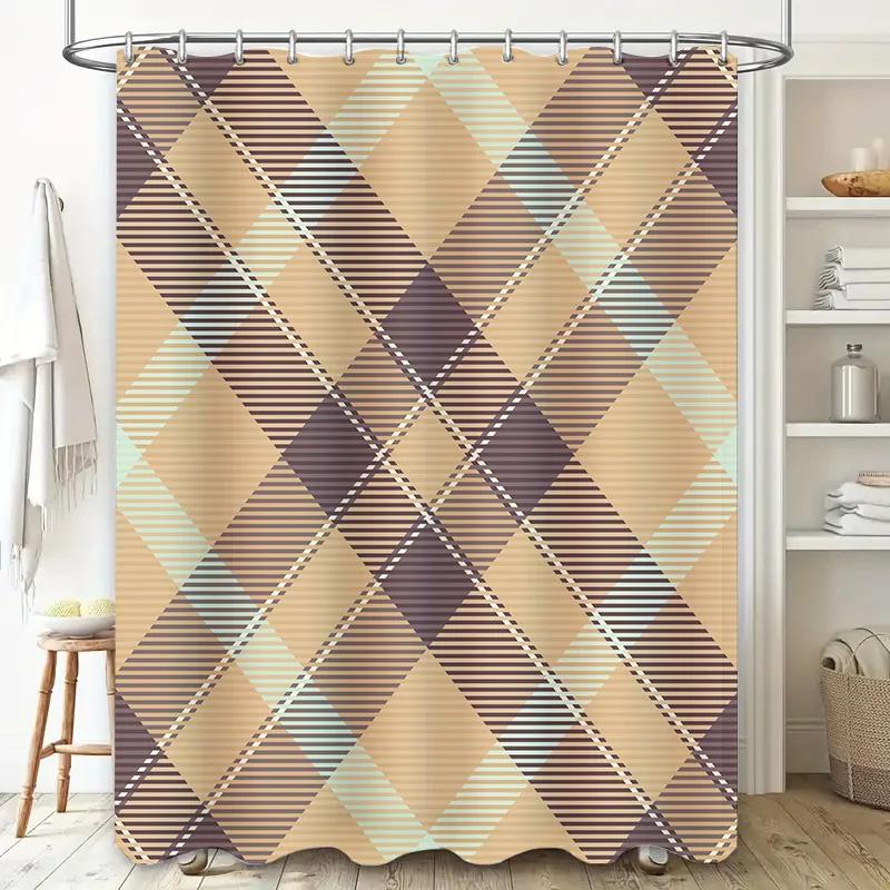 Classic Red Plaid Shower Curtain Bath Decor Checkered Fabric Waterproof Bathroom Liner Set with 12 Hooks