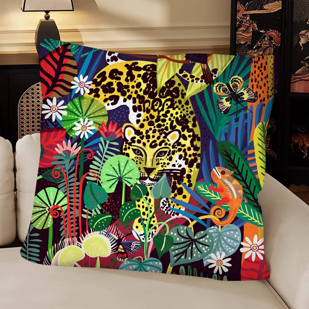 Tropical Rainforest Tiger Pillow Case Fashion Square Pillowcase Bedroom Sofa Room Ins Decoration Leisure
