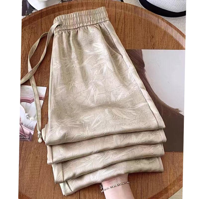 Women's High Waist Wide Leg Pants Drawstring Trousers Straight Leg Jacquard Vintage Casual Spring Long Pants