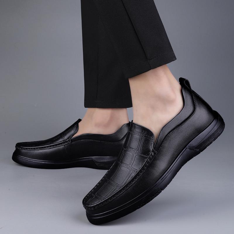 Men's Large Size Formal Leather Slip-On Shoes - Casual Low-Top for Spring/Summer