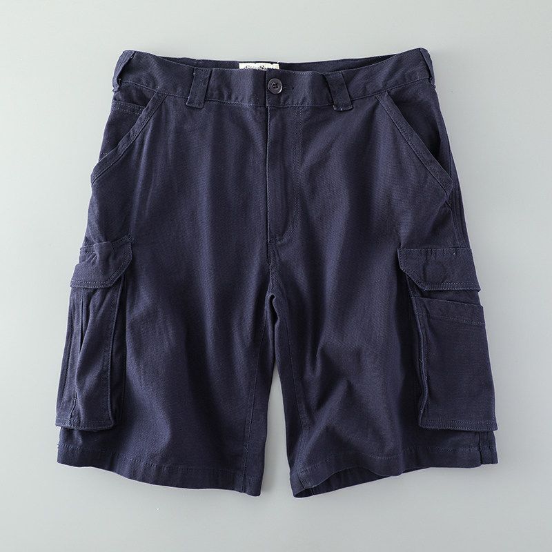 Trendy Multi-Pocket Minimalist Casual Export Parka Shorts Navy Blue 42