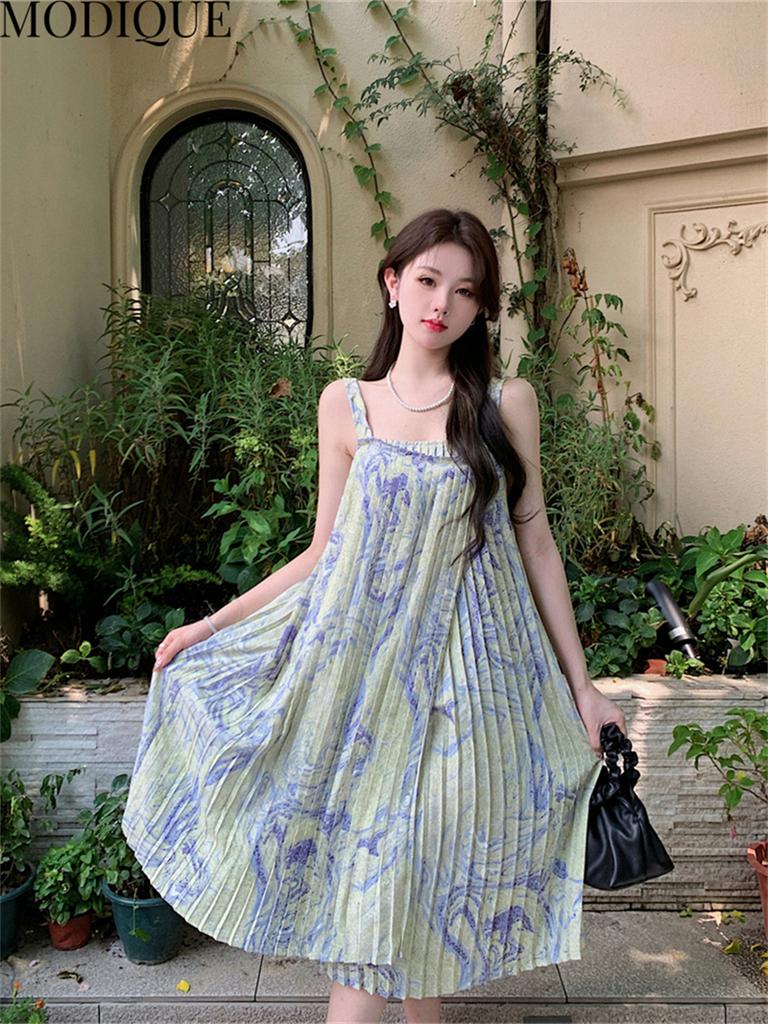 MODIQUE Summer Women Elegant Floral Print Casual Beach Sleeveless Chiffon Girly Halter Short Dresses Holiday Lady Fairycore Sweet Dresses