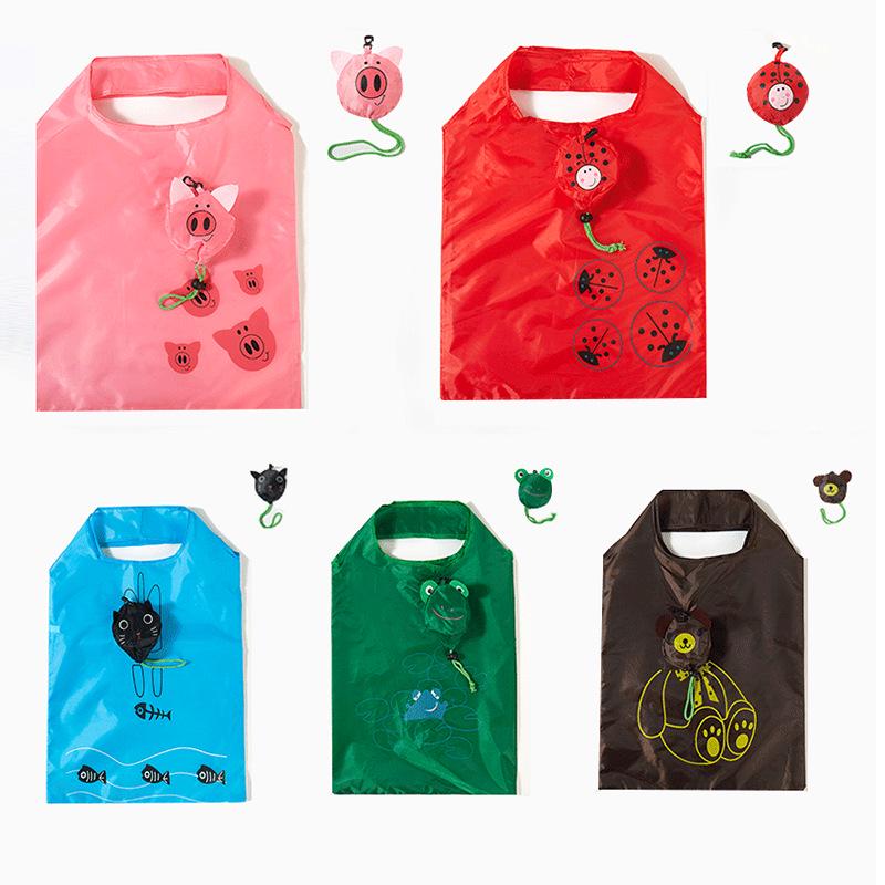 Eco-Friendly Folding Shopping Bag with Japanese Animal Cartoon Design, Large Capacity, Polyester 190T, Puppy Theme