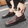 Fashion Slip On Business Men's Leather Shoes Minimalist British Style Office Dress Party Flat Bottomed Adult Comfortable Hot Selling