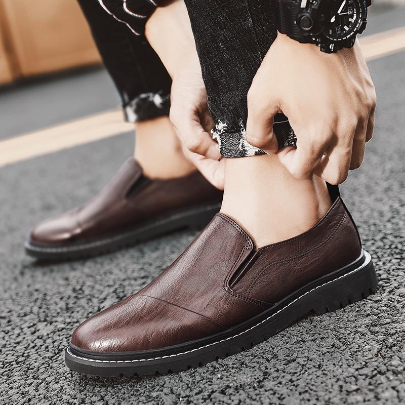 Fashion Slip On Business Men's Leather Shoes Minimalist British Style Office Dress Party Flat Bottomed Adult Comfortable Hot Selling