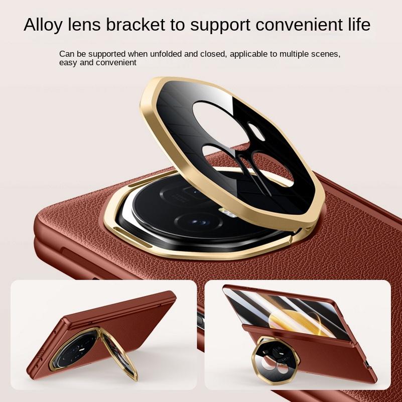 Leather With Privacy Screen Tempered Glass Protector Case For Honor Magic V3 All-inclusive Spring Hinged Camera Holder Cover