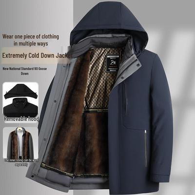 Men's Middle-Aged & Elderly Plus Velvet Warm Winter Down Jacket with Goose Down Liner